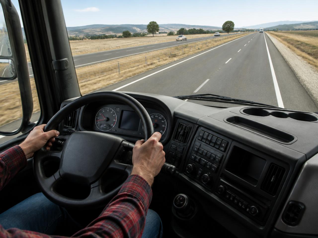 Poste de conduite d'un poids lourd sur route nationale